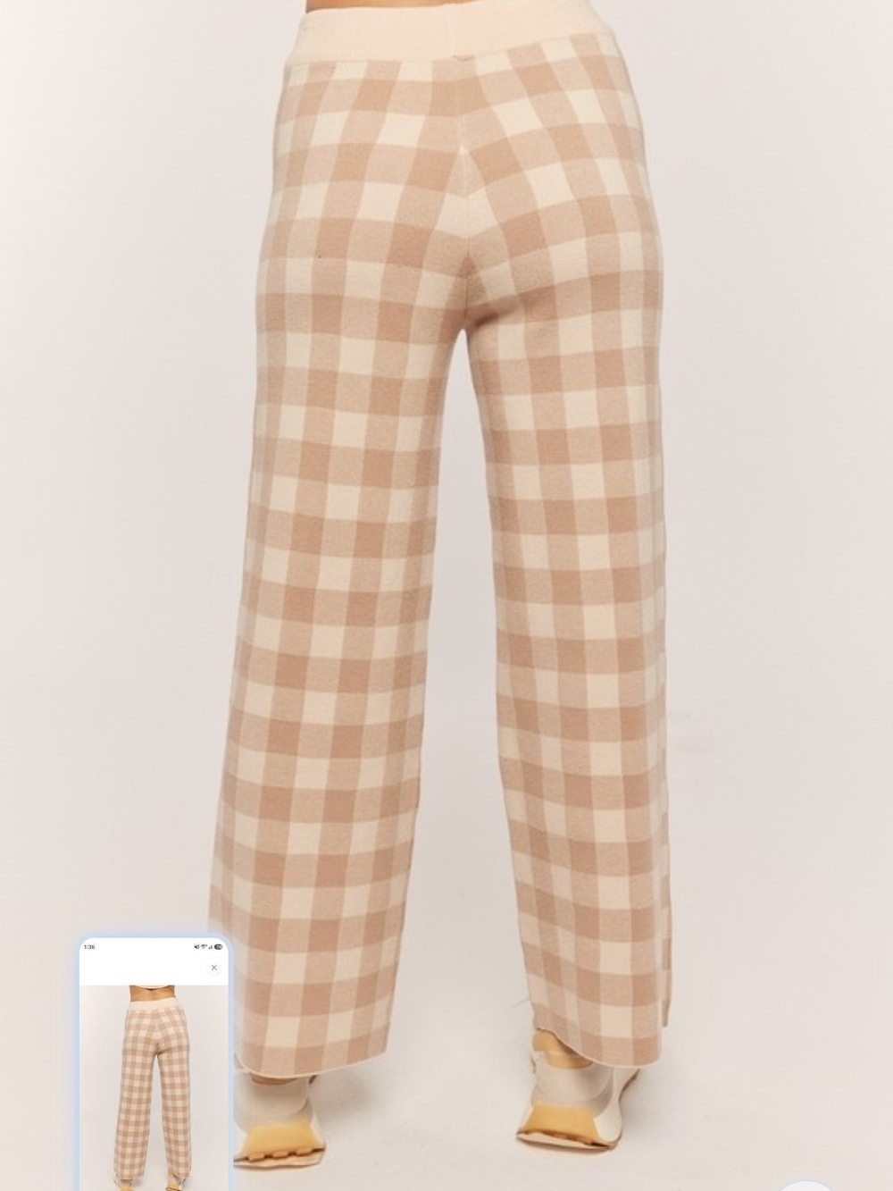 Beige Plaid Wide-Leg Knit Pants - Women - Picture 7 of 7